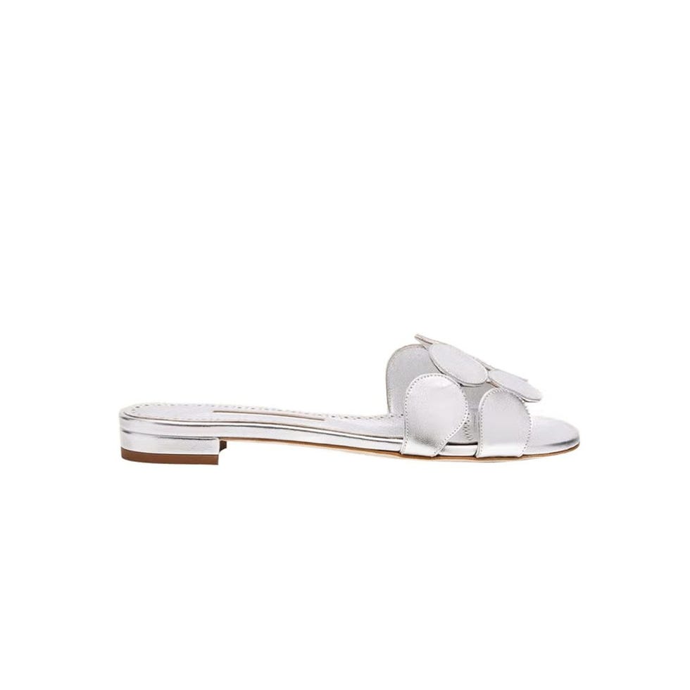 Circle-Cut Metallic Flat Slide Sandals