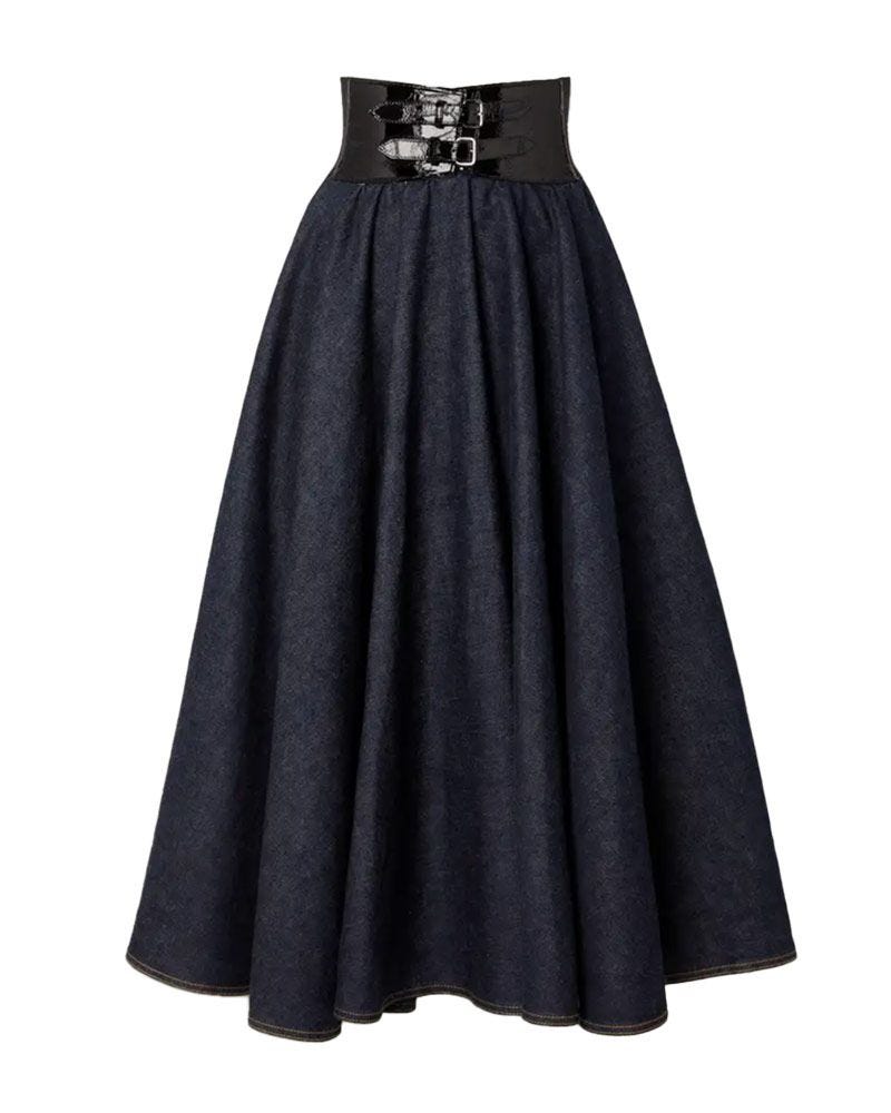Archetypes Belted Denim Midi Skirt