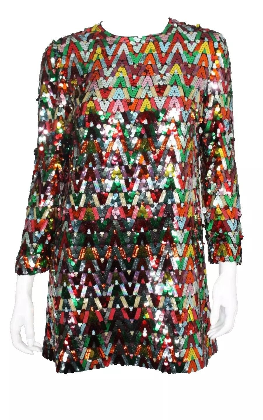  2022 Multicolor V Logo Sequinned Silk Mini Shift Dress