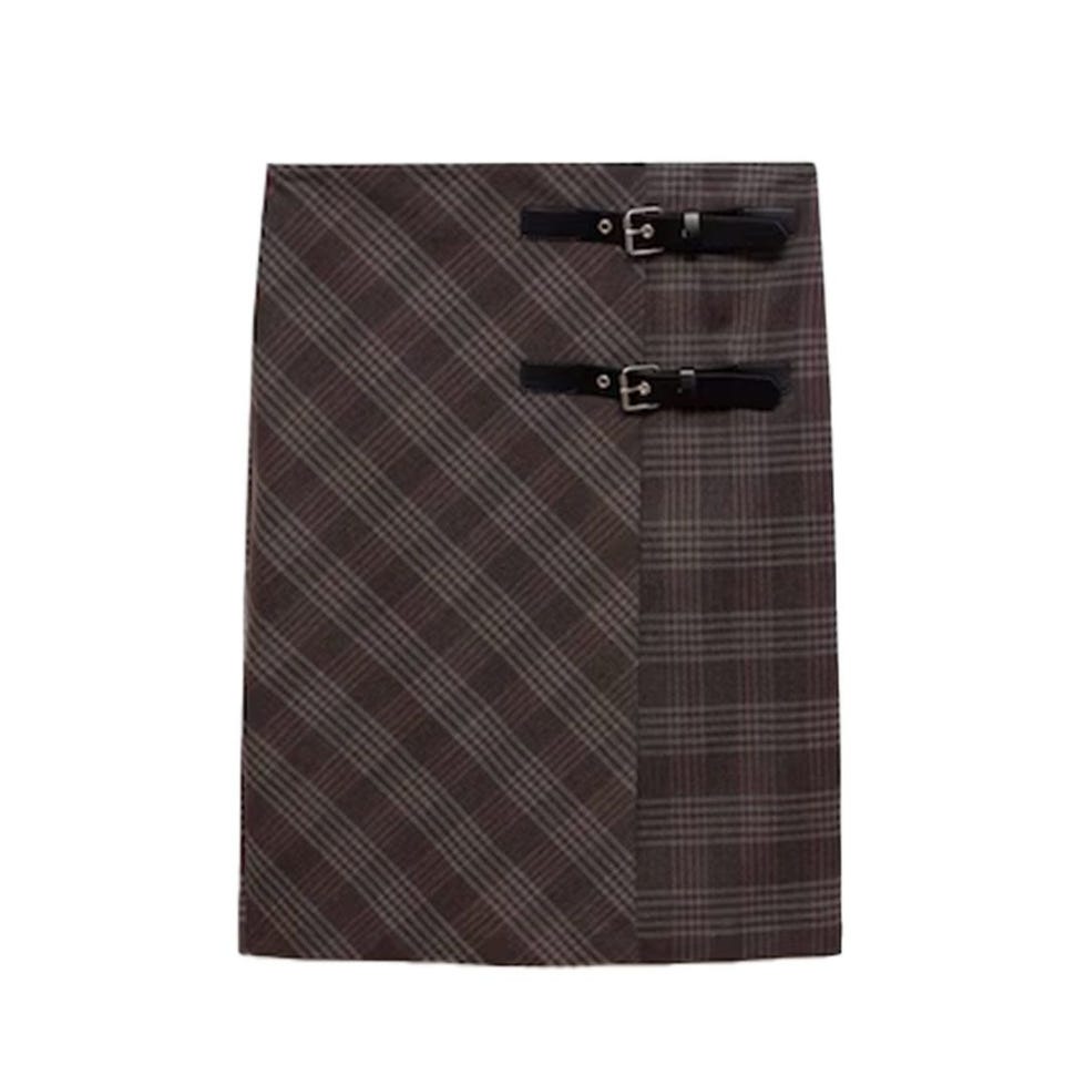 Check Skirt with Double Belt