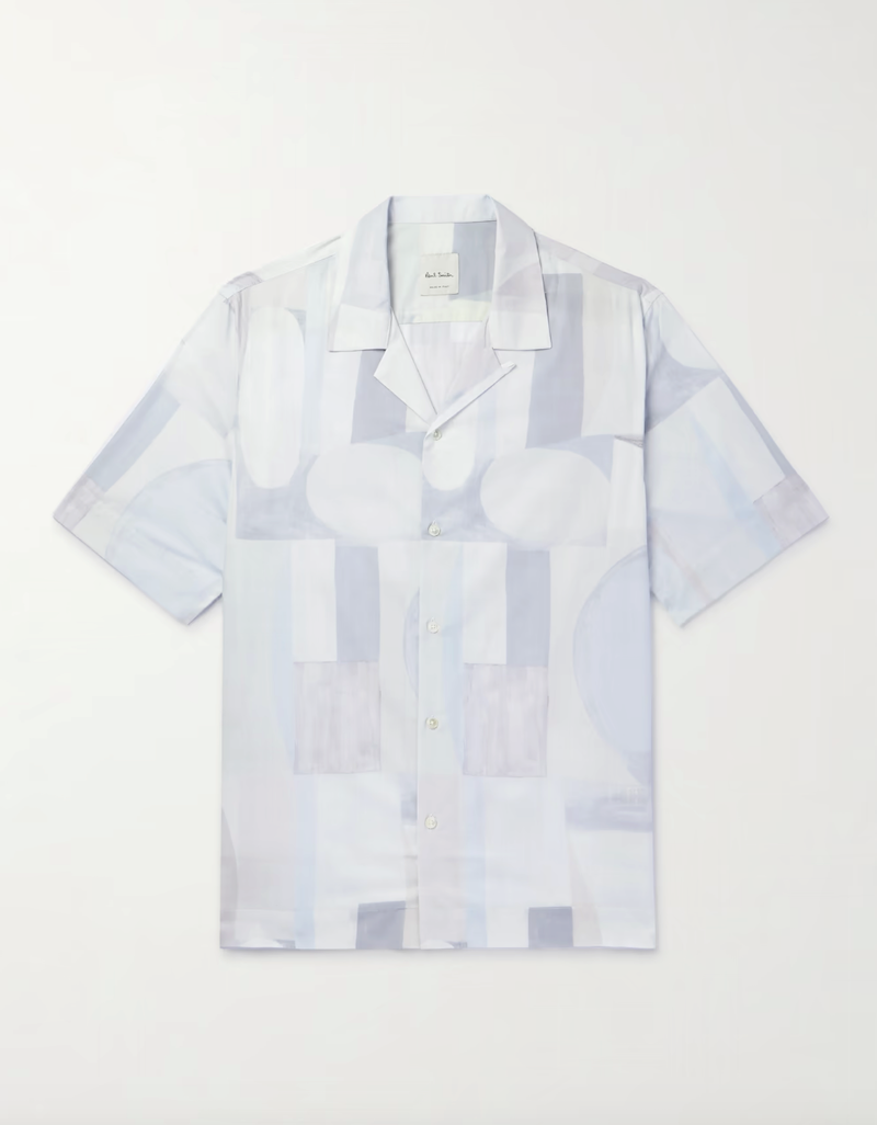 Convertible-Collar Printed Cotton-Poplin Shirt