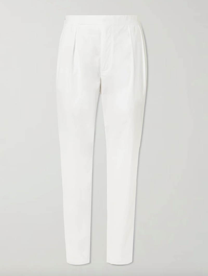 Tapered Pleated Cotton-Poplin Trousers