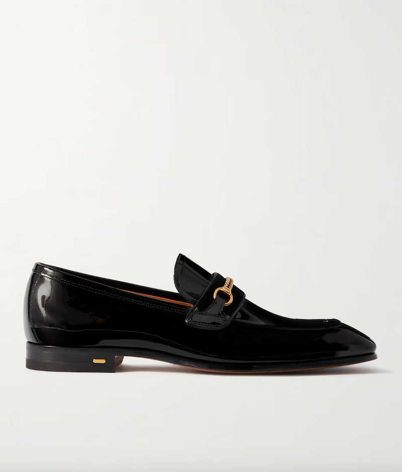 Bailey Chain-Embellished Patent-Leather Penny Loafers