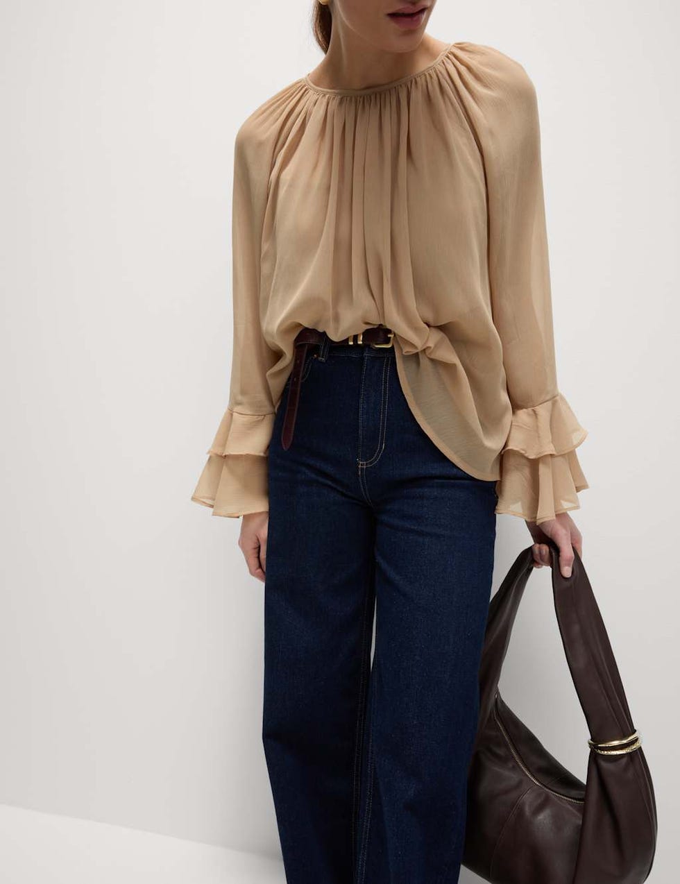 Crew-Neck Ruffle-Sleeve Blouse