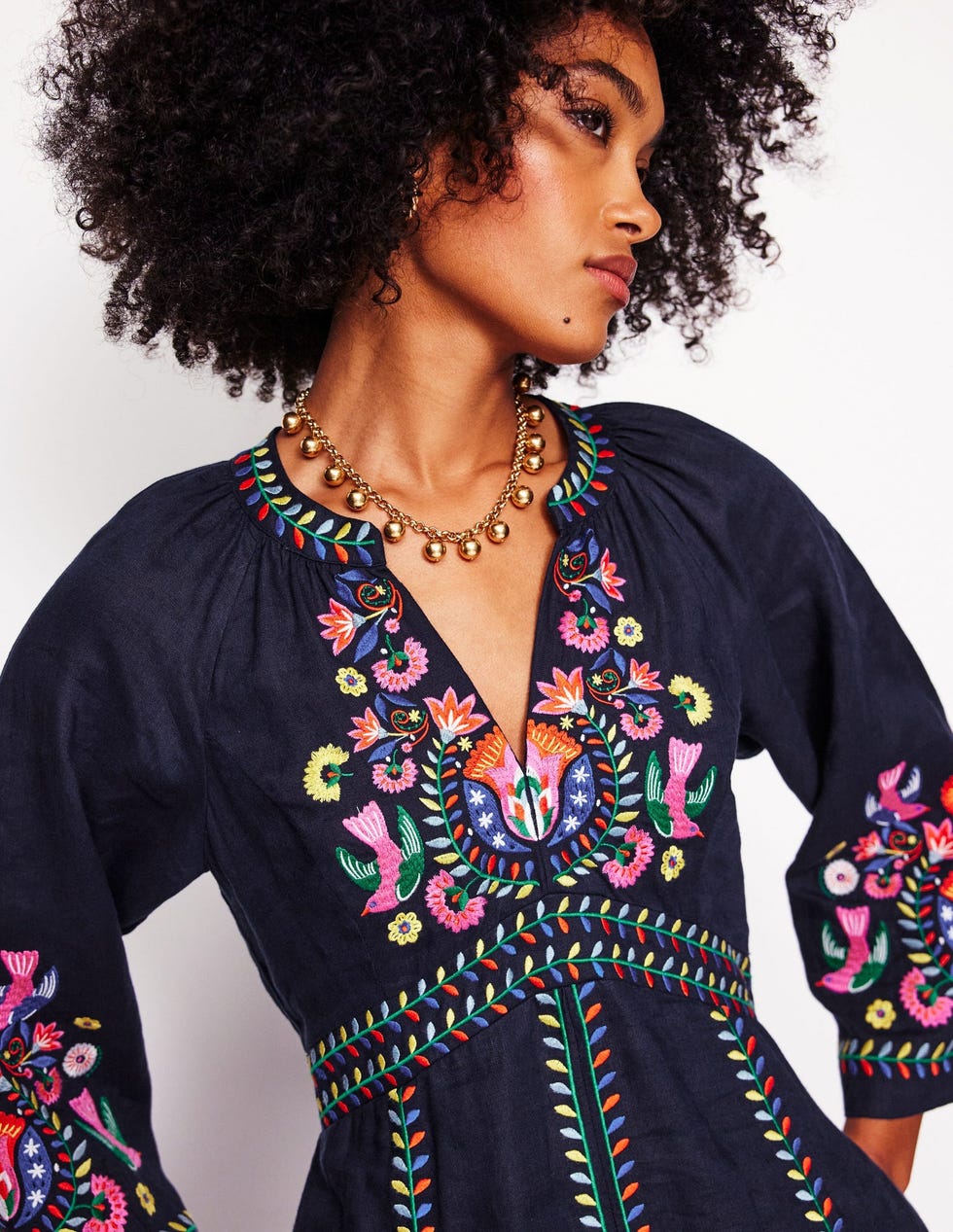 Una Linen Embroidered Dress