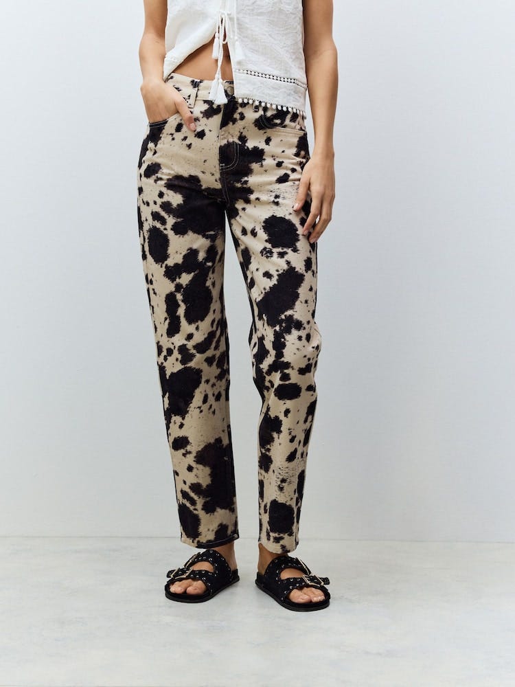 Cow Print Straight Leg Jeans