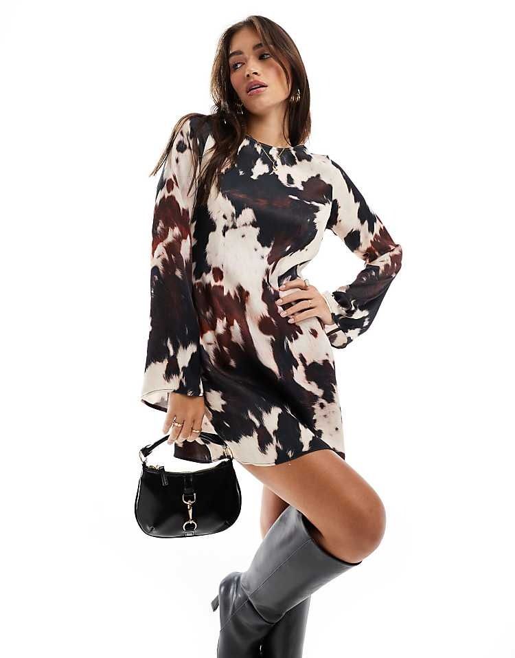 Satin Angel Sleeve Mini Dress