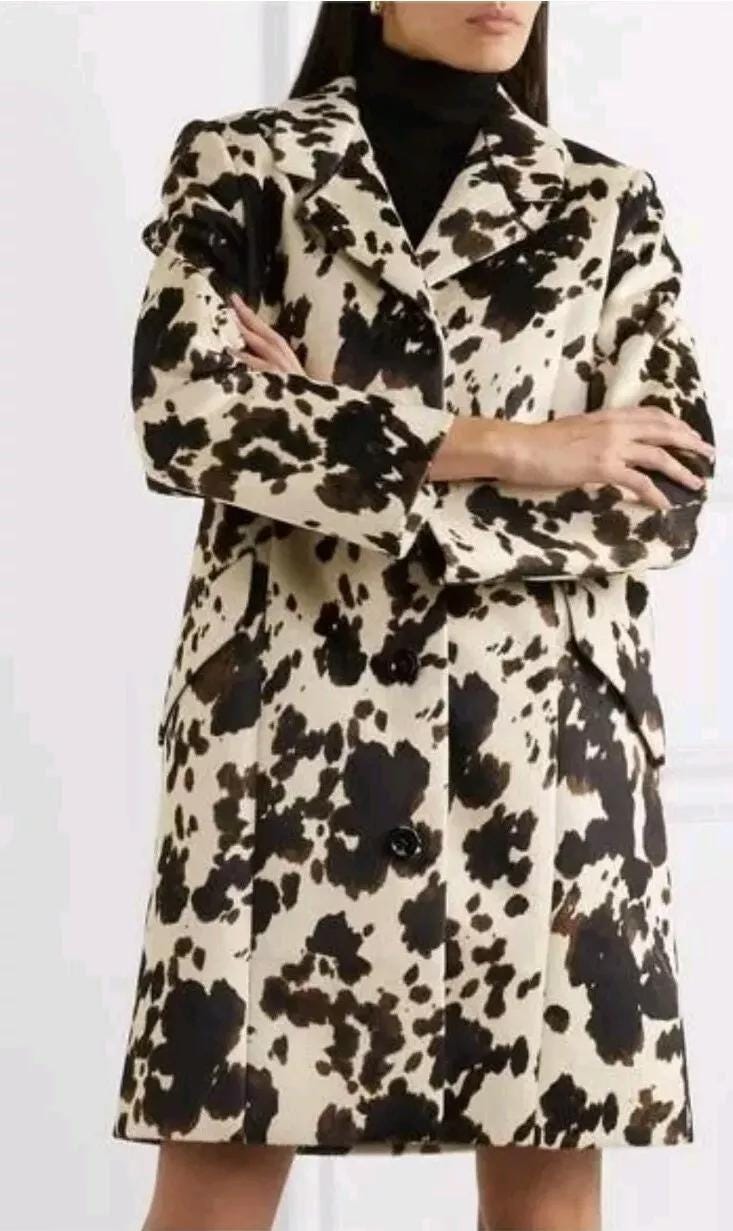 Cow Print Faux Fur Coat