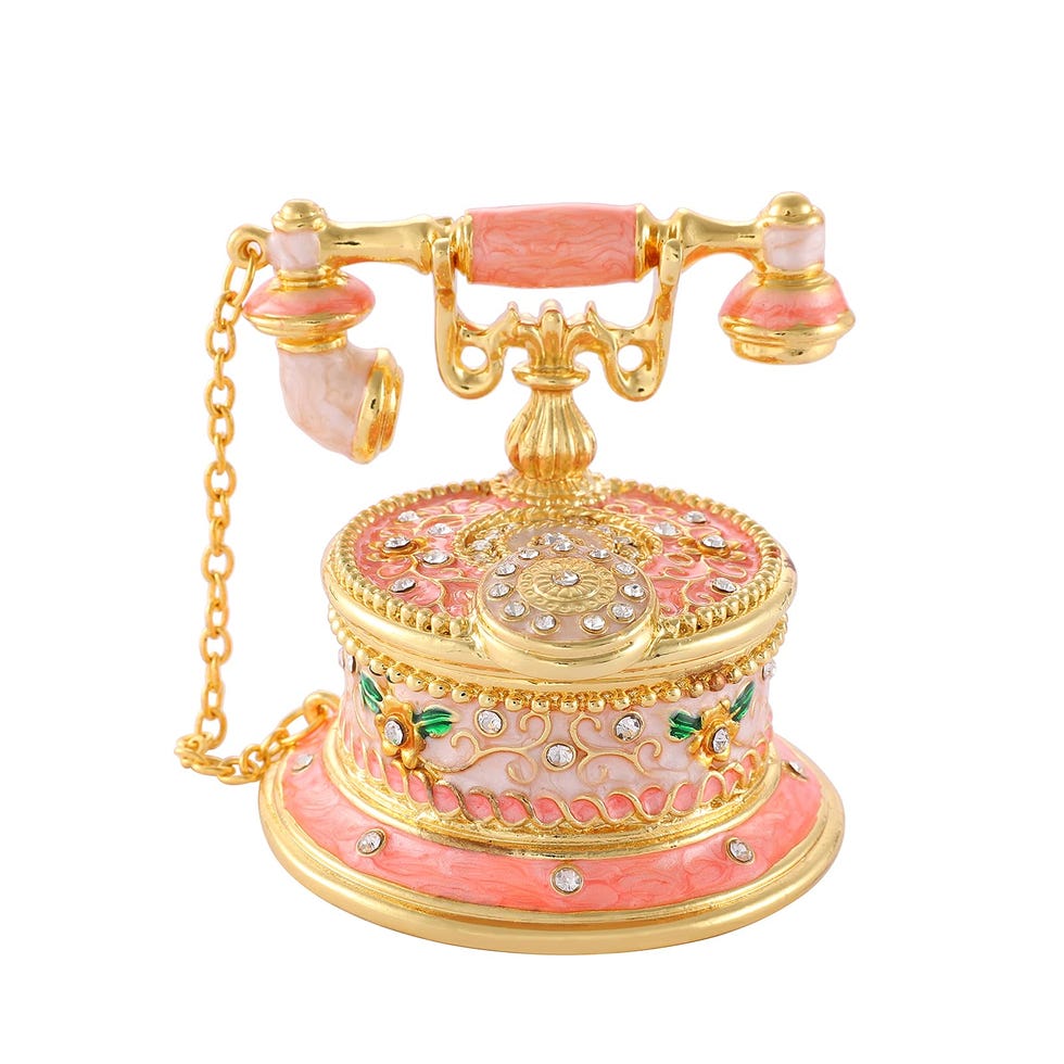 QIFU Pink Telephone Jewelry Trinket Box 