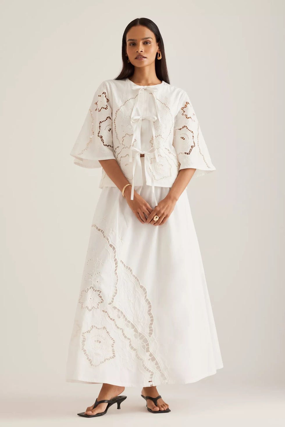 Poplin Cutwork Midi Skirt