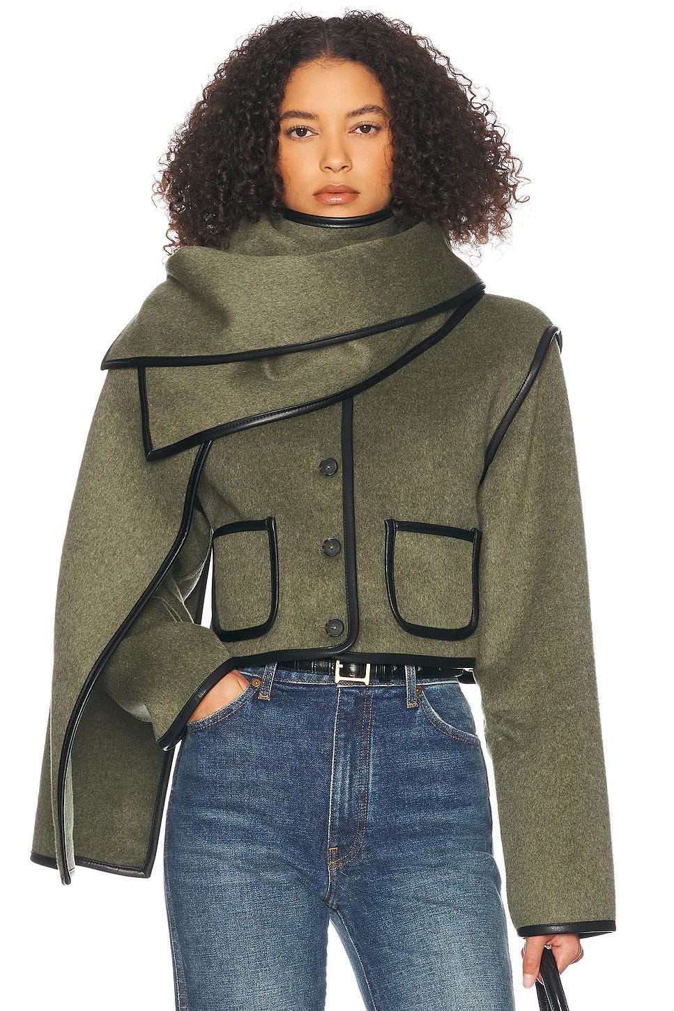 Boxy jacket with removable scarf