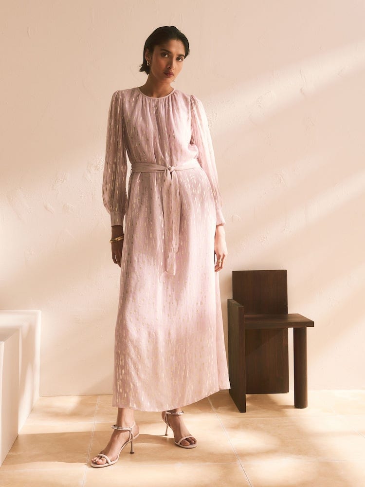 Pastel Pink Long Sleeve Maxi Dress