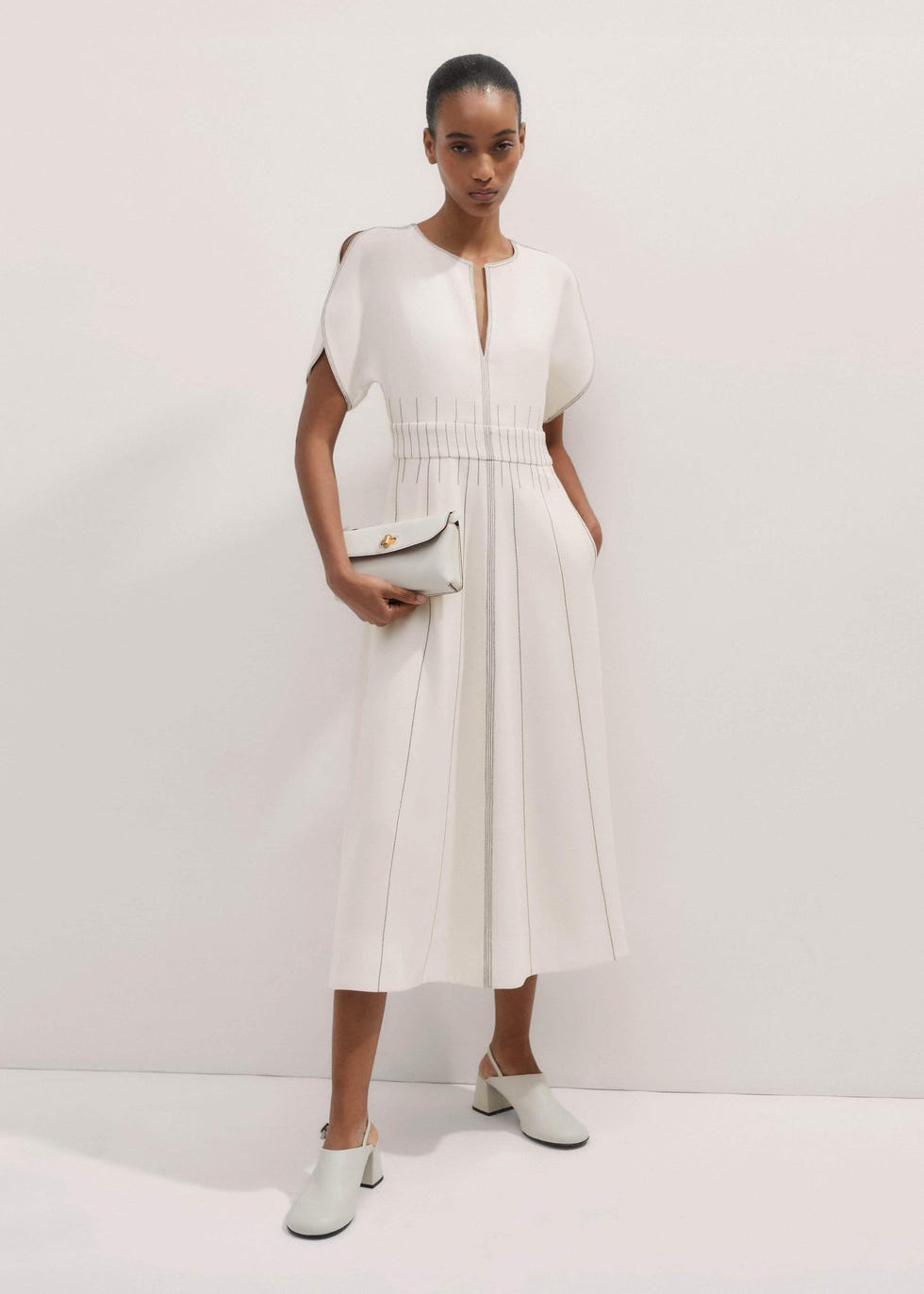 Contrast Stitch Midi Dress