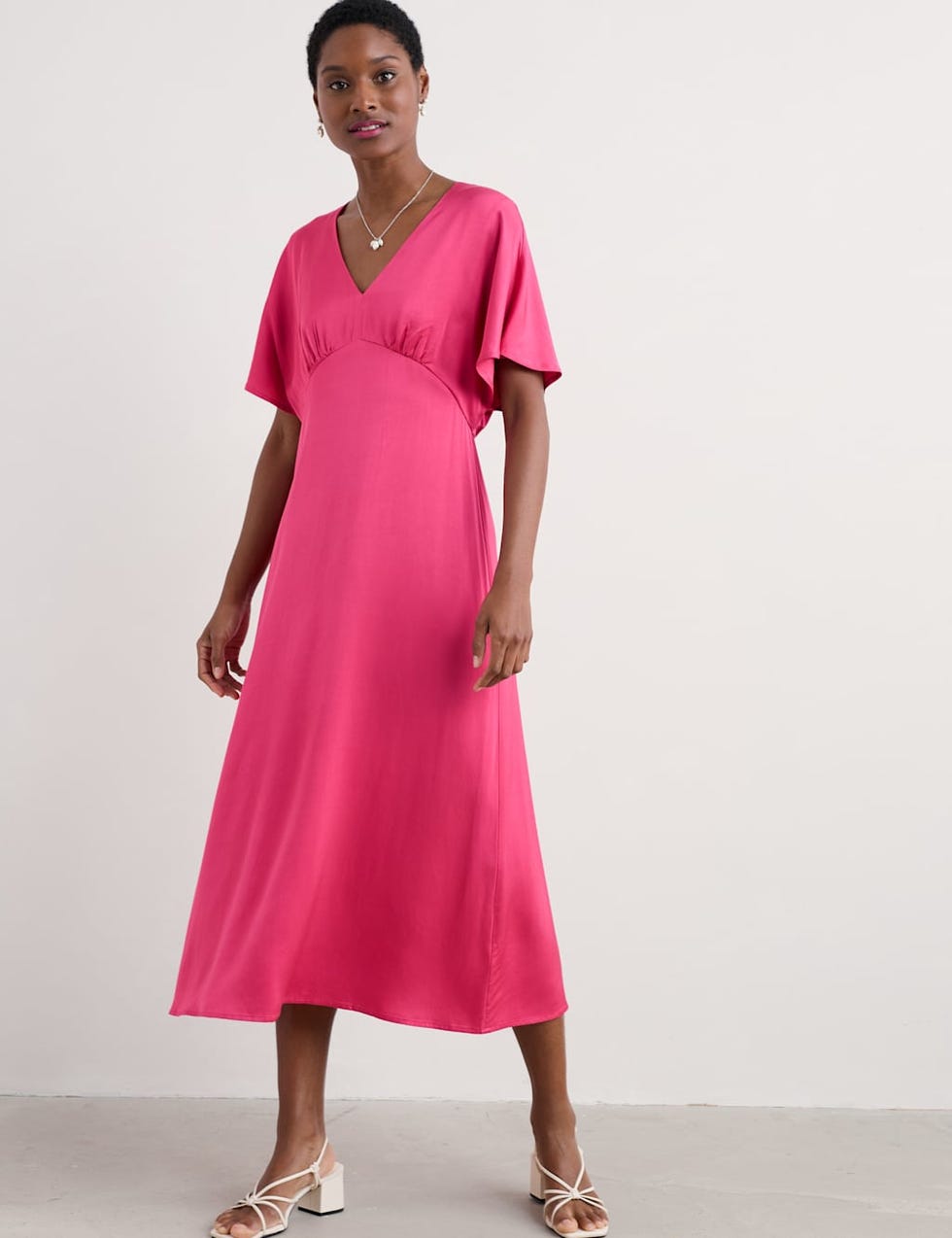 V-Neck Empire Line Midaxi Waisted Dress