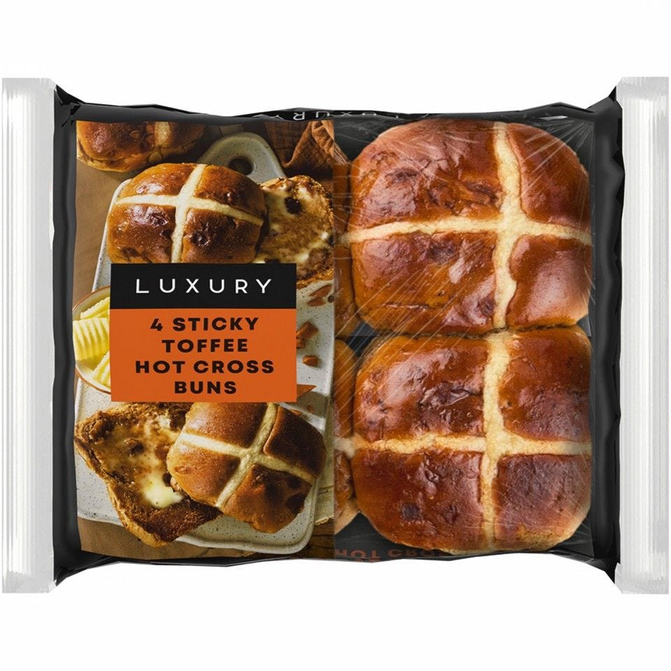 Sticky Toffee Hot Cross Buns 4pk