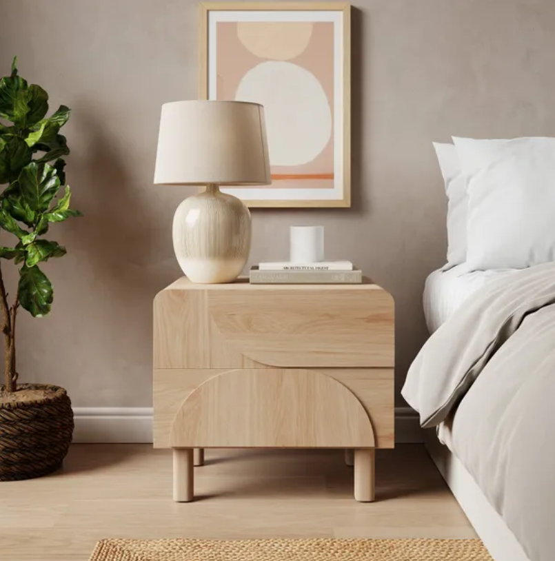 Aldo 2 Drawer Bedside Table, Light Oak