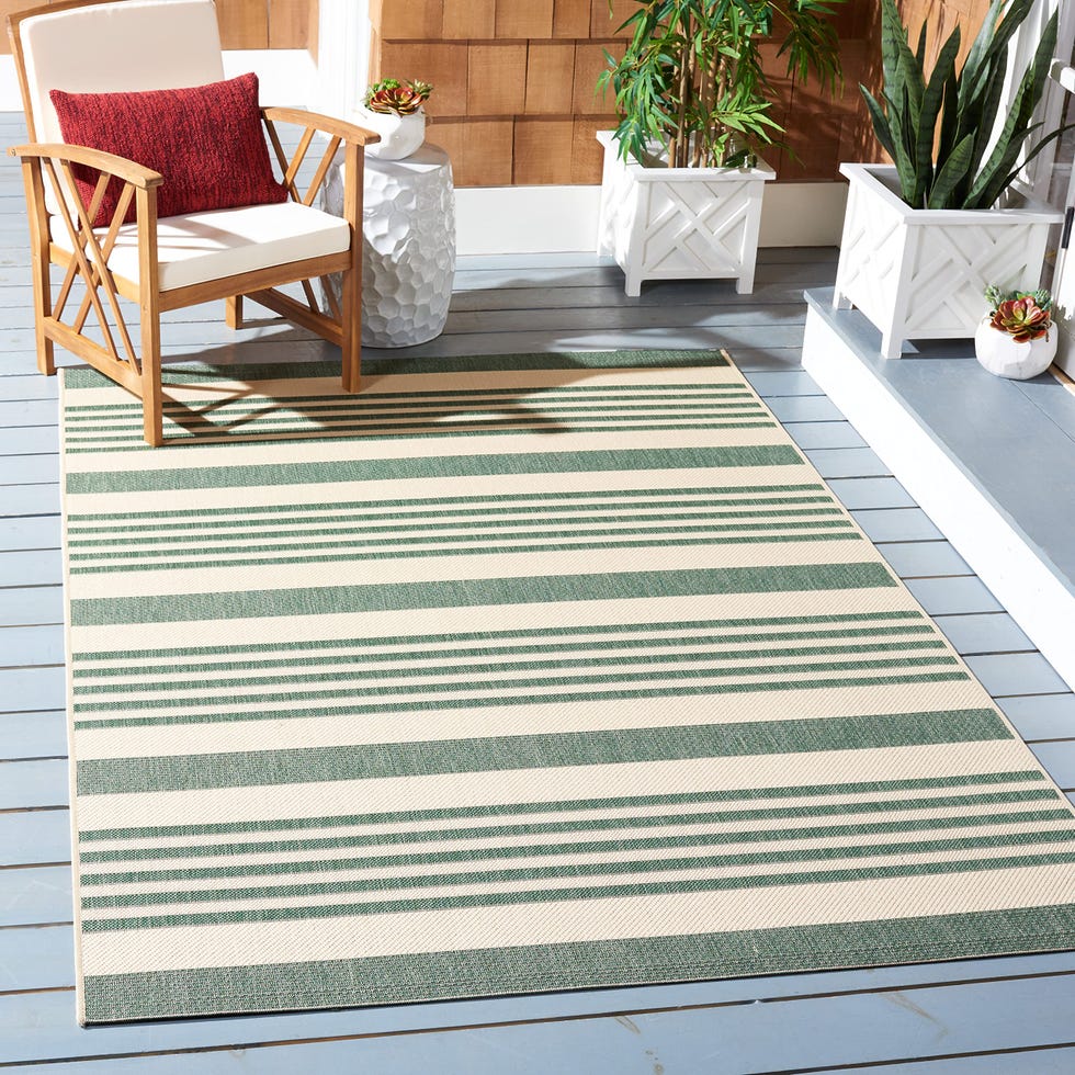 Beige/Dark Green Stripe Rug