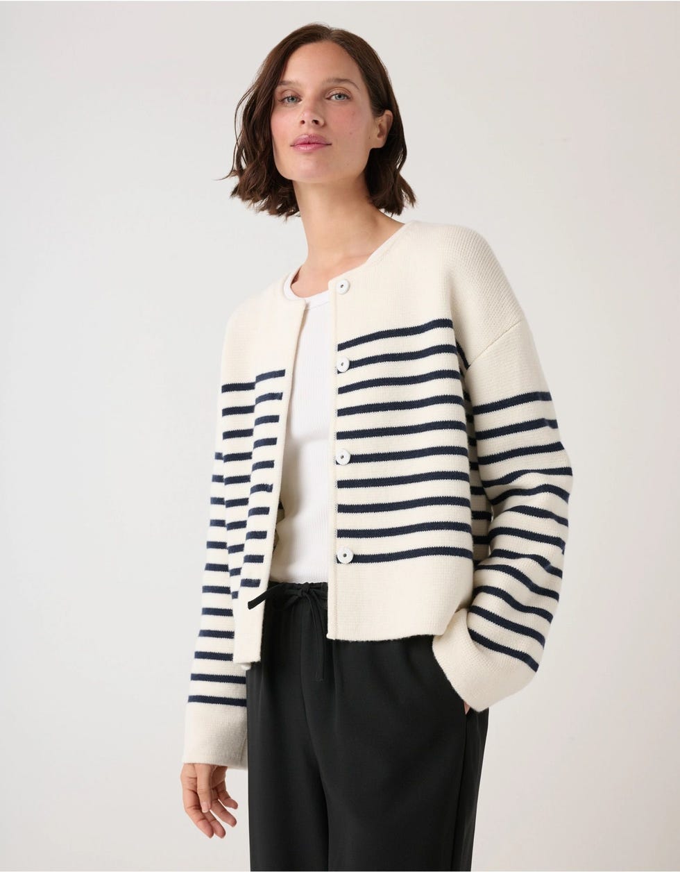 Wool Crew Neck Knitted Jacket
