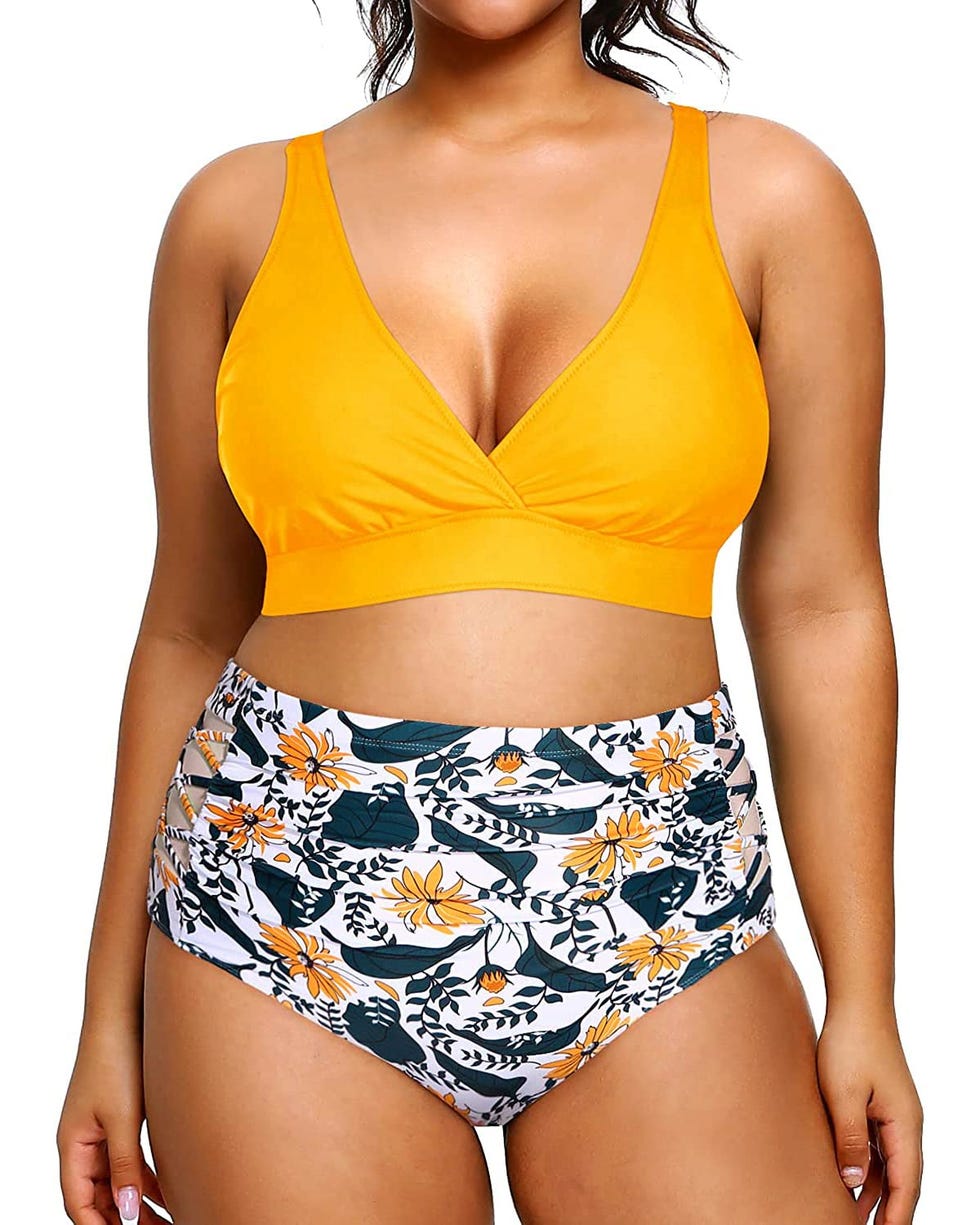 Plus-Size High-Waisted Tummy Control Two-Piece Swimsuit 