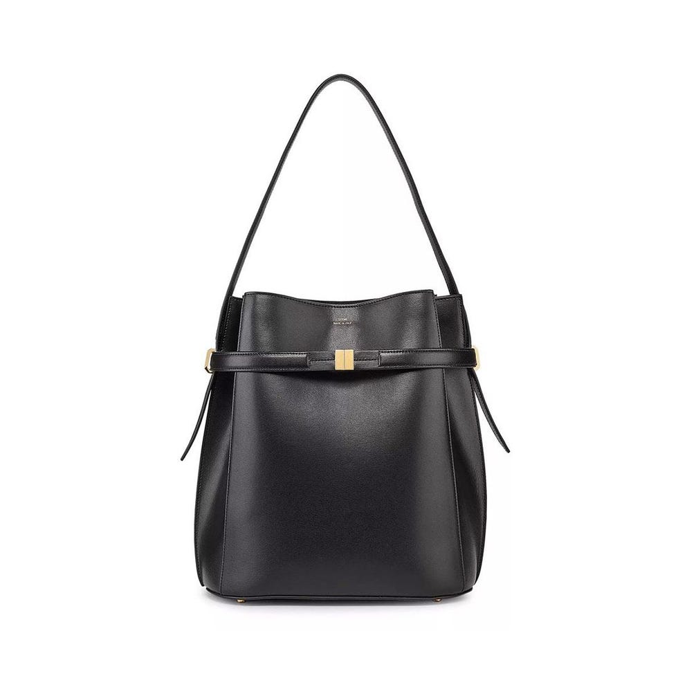 Belted Leather Bucket Bag