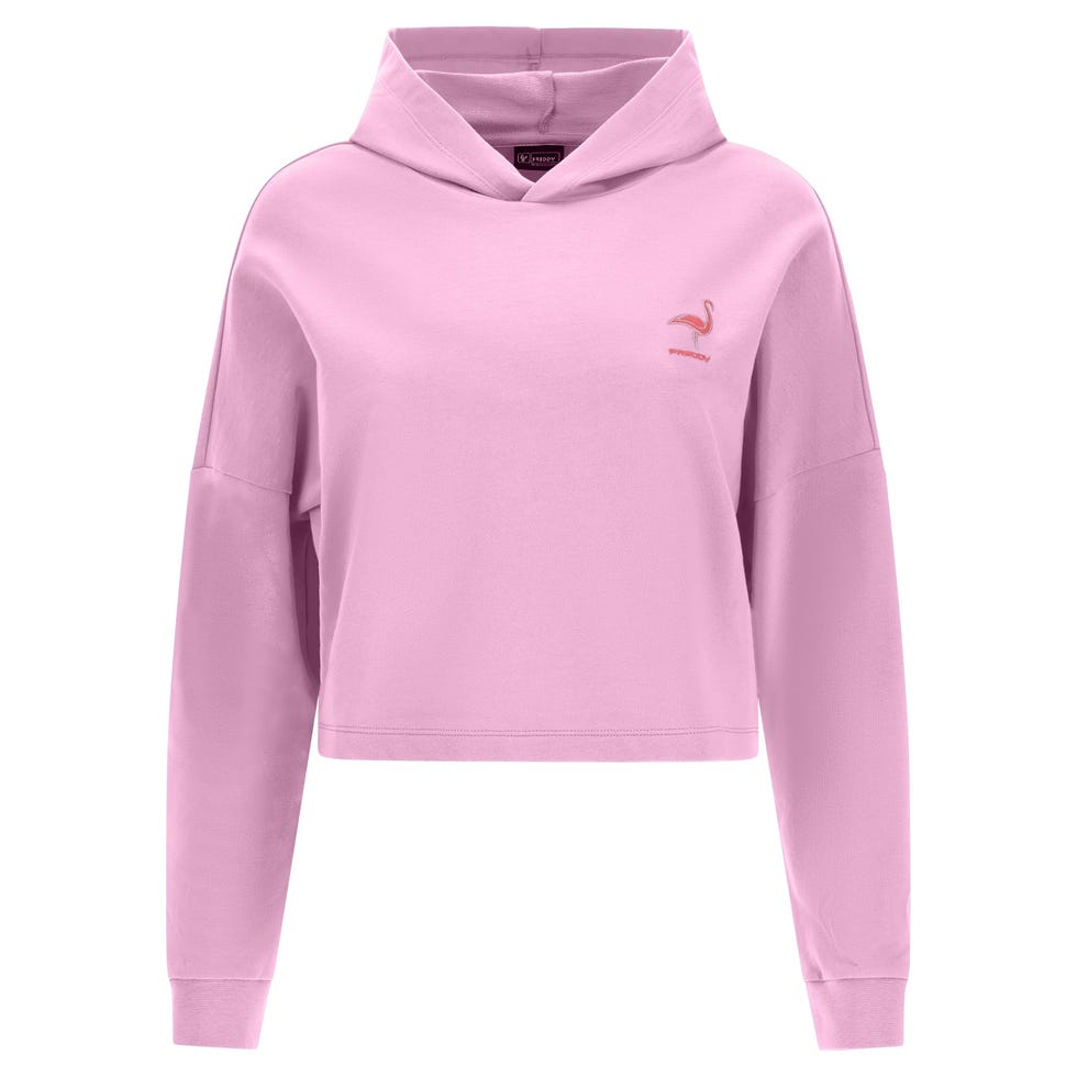 FREDDY Felpa Donna Cropped French Terry con Cappuccio e Patch Fenicottero