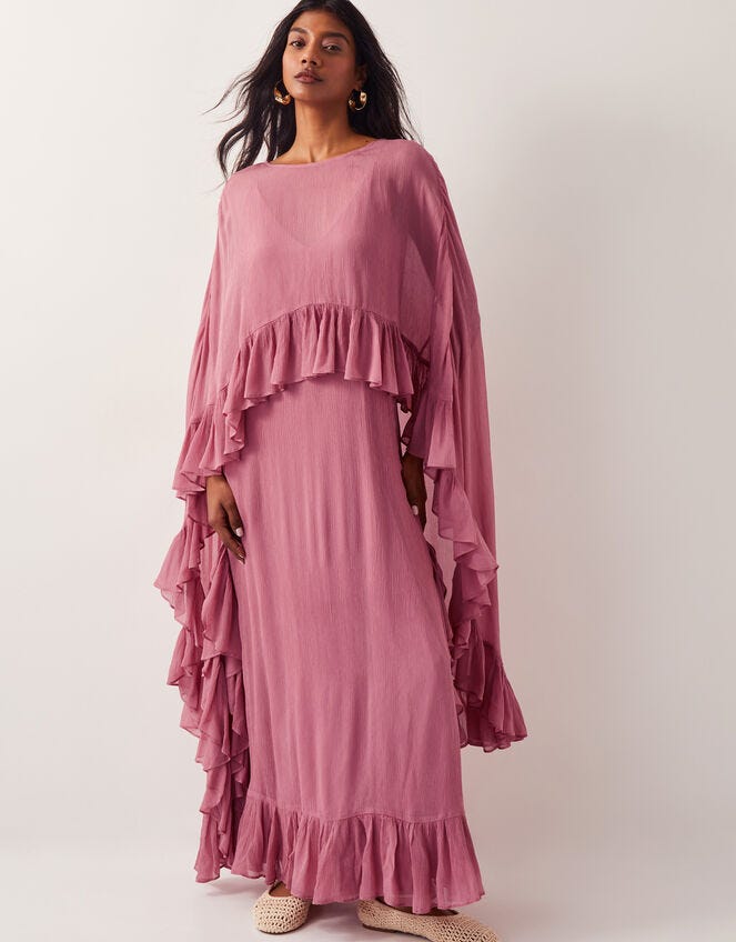 Jodie Cape Ruffle Maxi Slip Dress in Pink