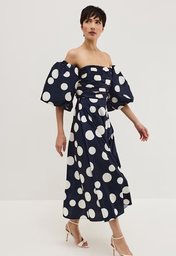 Marilyn Puff-Sleeve Polka-Dot Maxi Dress