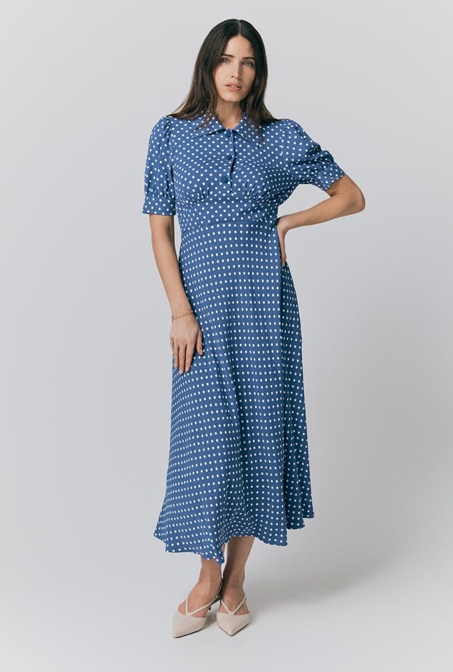 Wilma Crepe Polka Dot Midi Tea Dress