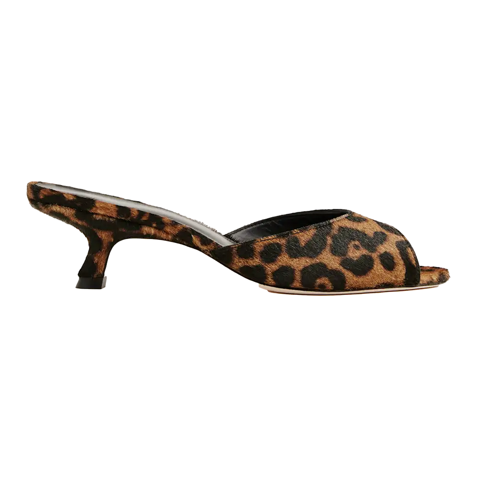 Leopard Winnie Peep Toe Heeled Mule