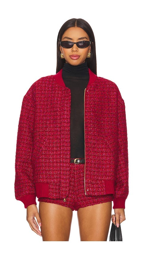 Amanda Uprichard Vero Bomber Jacket in Red