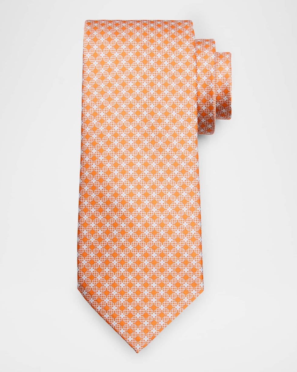 Geometric Check Silk Tie