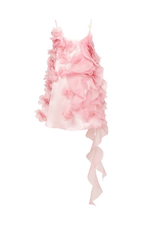Romantic Ruffled Pink Mini Dress with Rose Appliques 