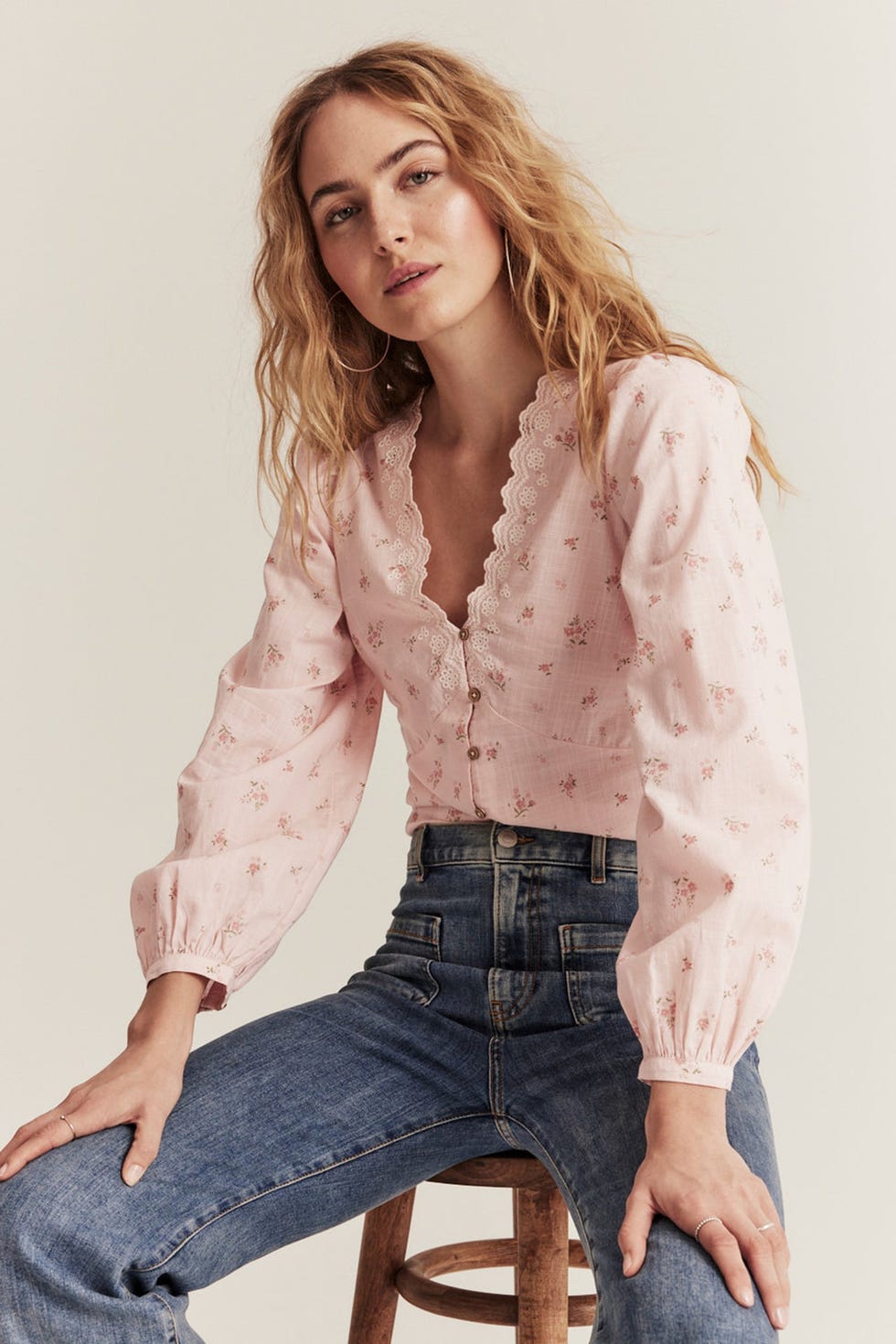 Women's pink floral blouse