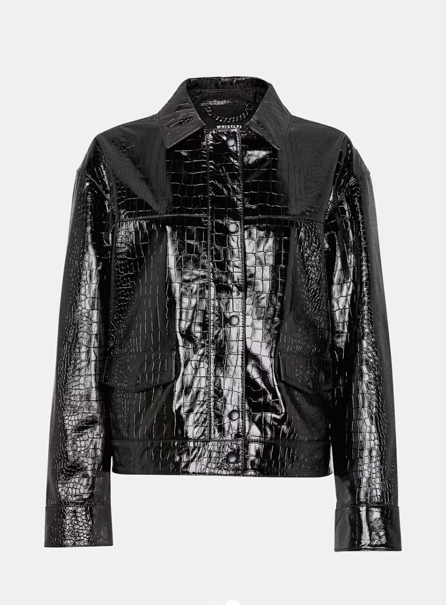 Black Casi Patent Leather Croc Biker