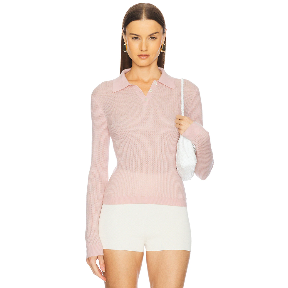 Long Sleeve Shrunken Cashmere Polo