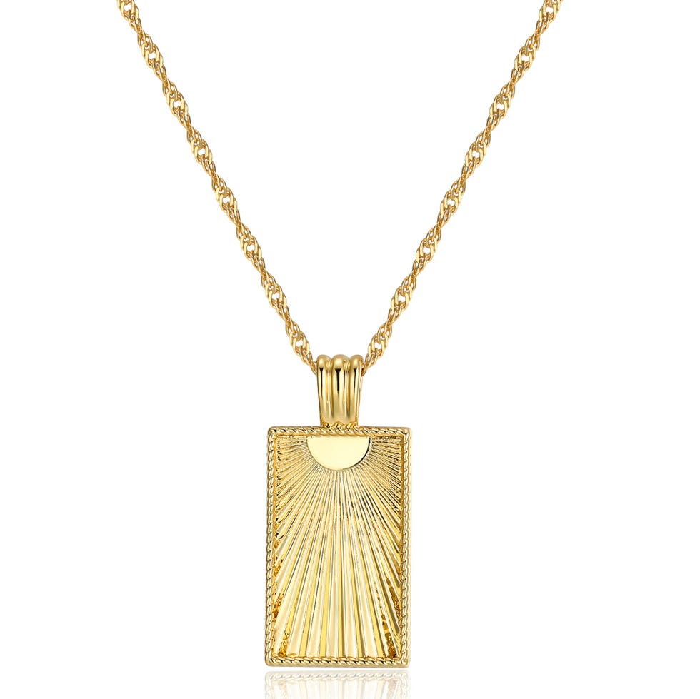 18K Gold Plated Sunburst Beam Tag Pendant Necklace