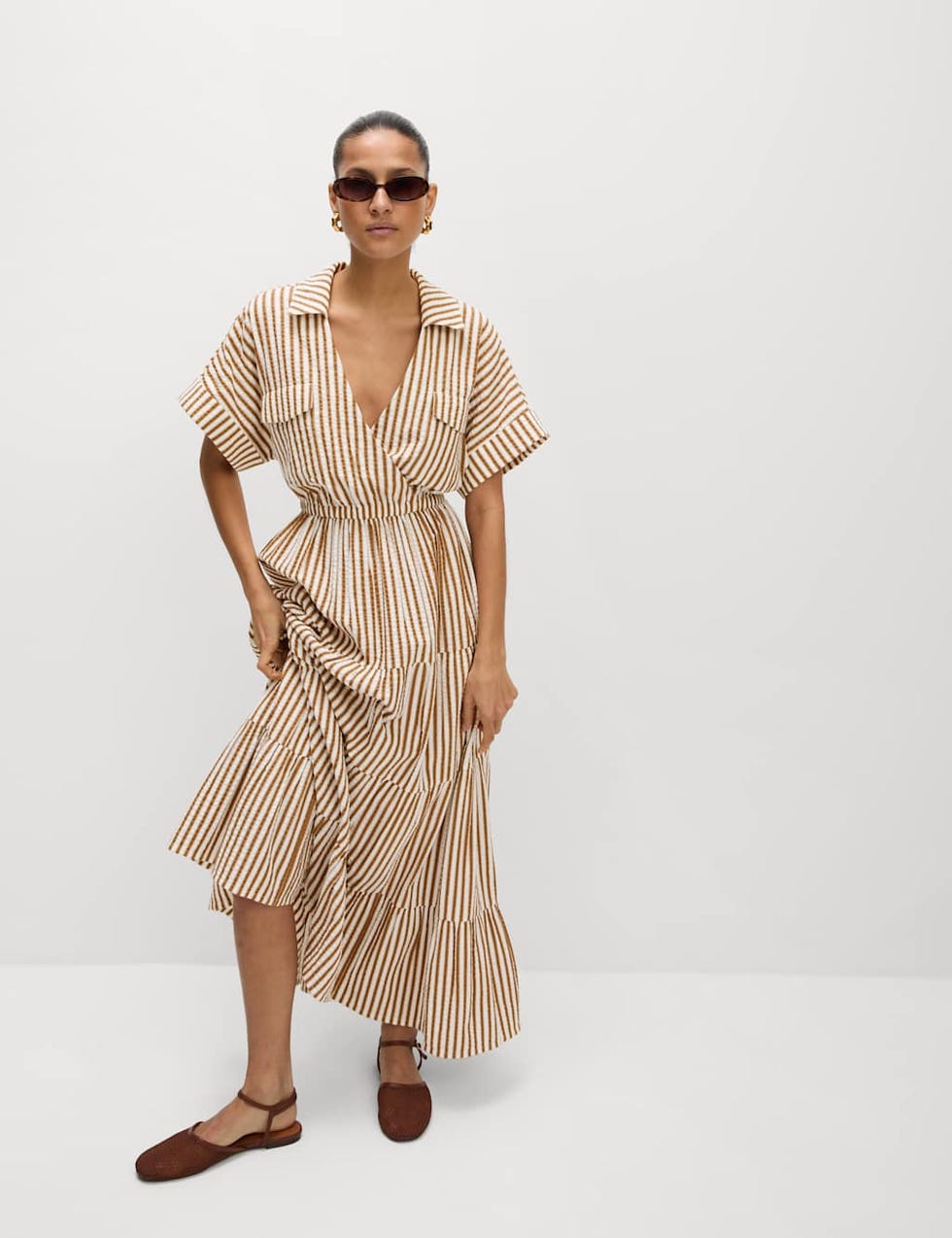 Pure Cotton Printed V-Neck Midaxi Shirt Dress