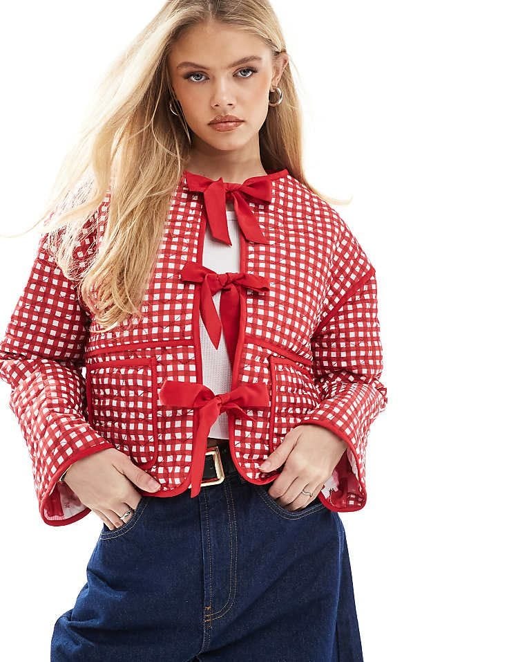 Quilted Bow Tie Front Reversible Jacket