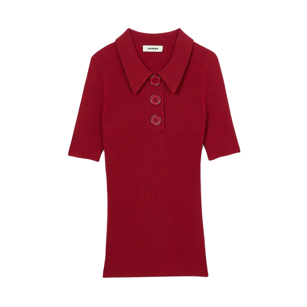 Rib Knit Polo Shirt in Cherry