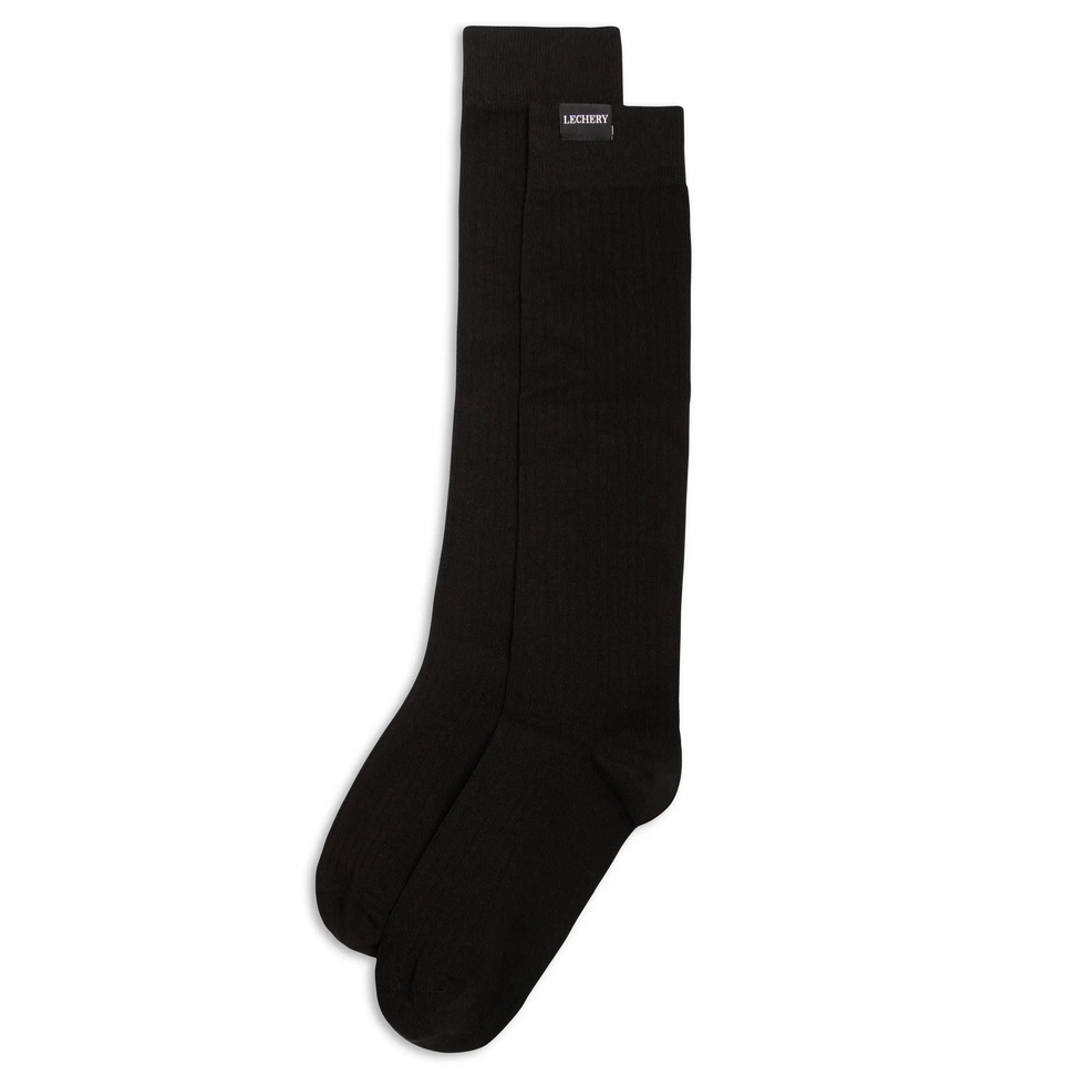 Woven Tab Knee-High Socks in Black