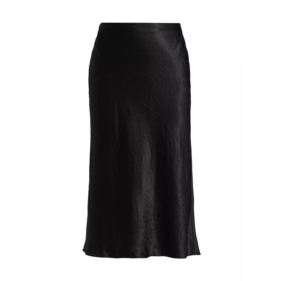 Satin Slip Midi Skirt in Black
