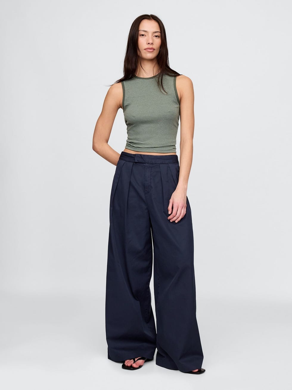 Navy 100% cotton wide-leg chinos 