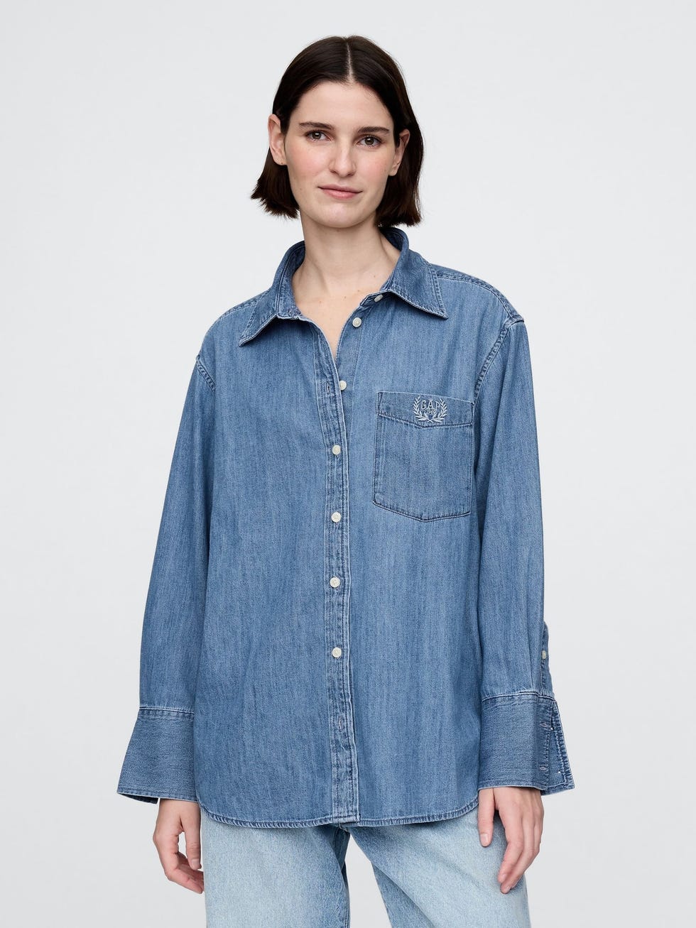 Blue chambray denim oversized shirt