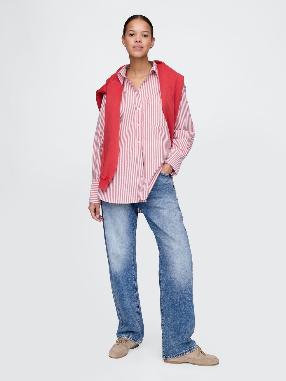 Red stripe organic cotton oversized shirt