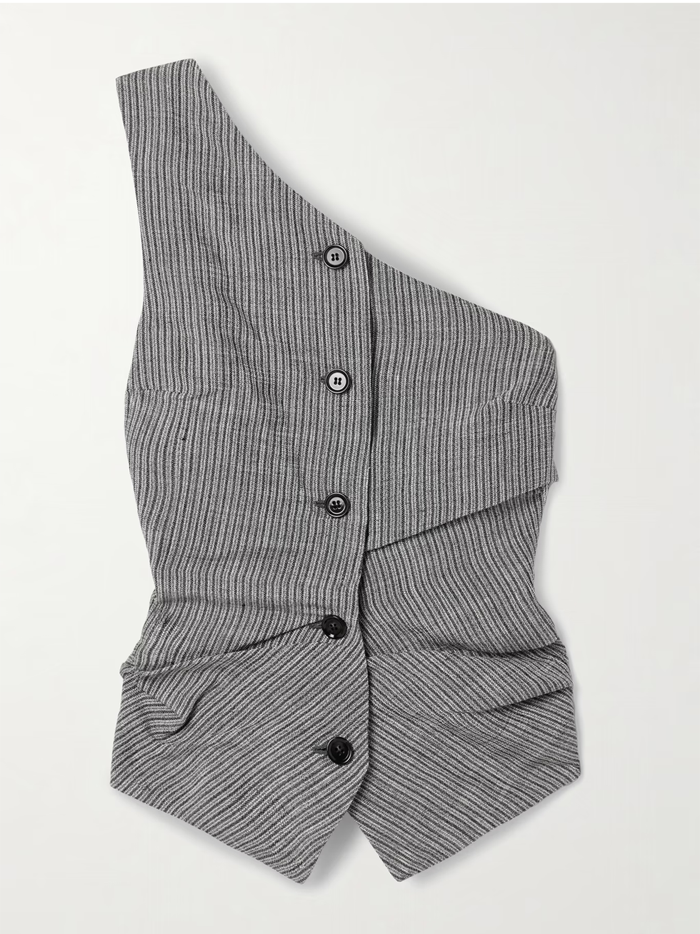 Acne Studios one-shoulder gathered striped linen-blend and satin top