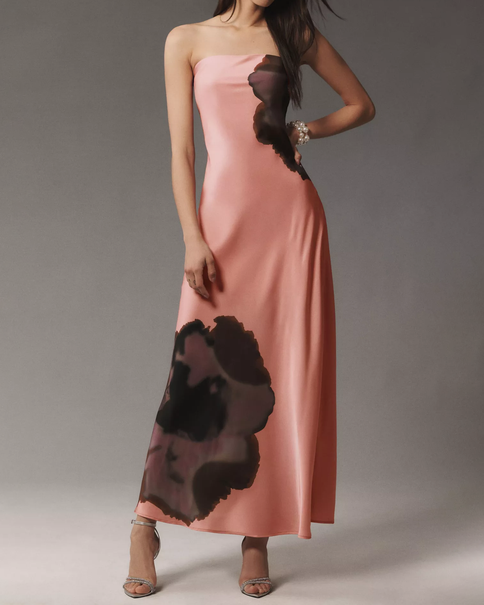 Strapless Column Satin Maxi Dress