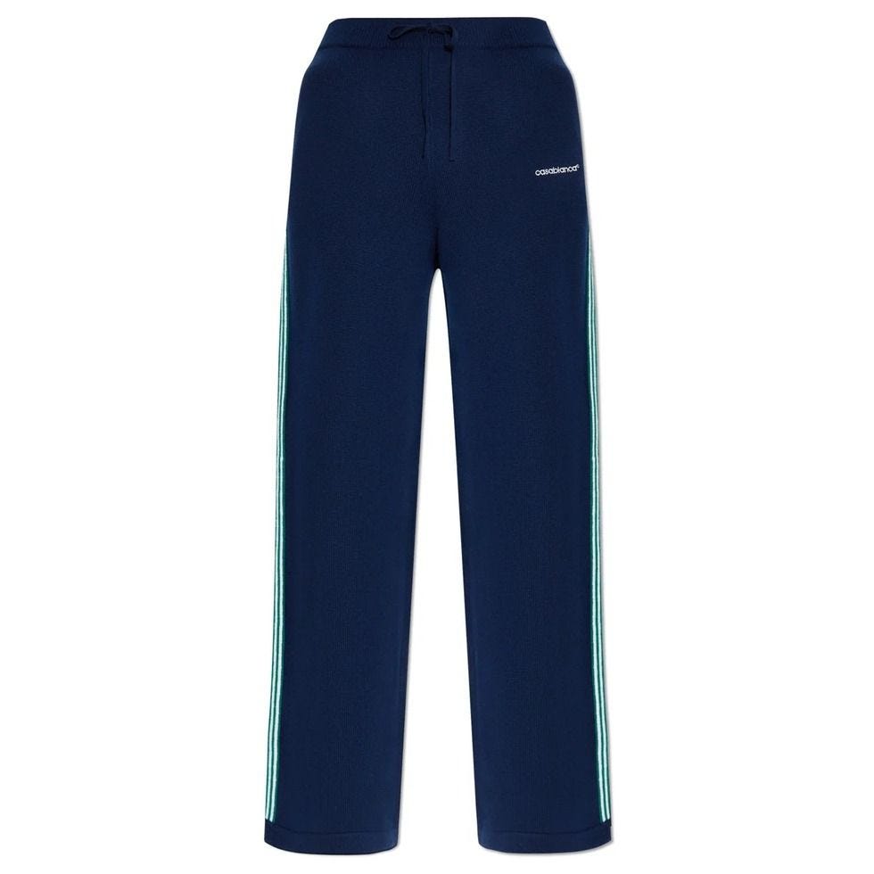 Logo Embroidered Wide-Leg Knit Trousers