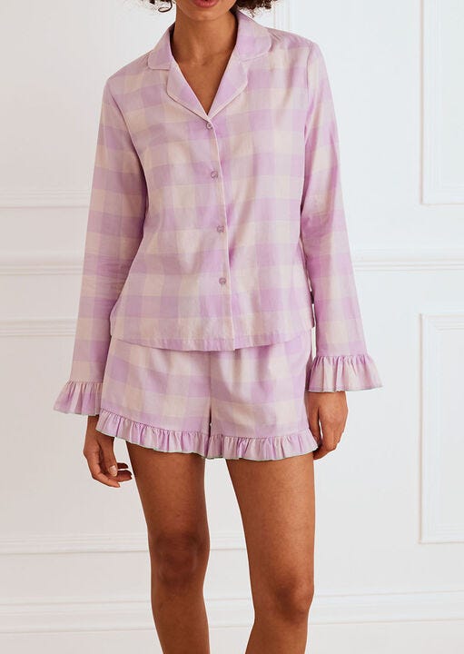 Purple Gingham Revere Long Sleeve Set