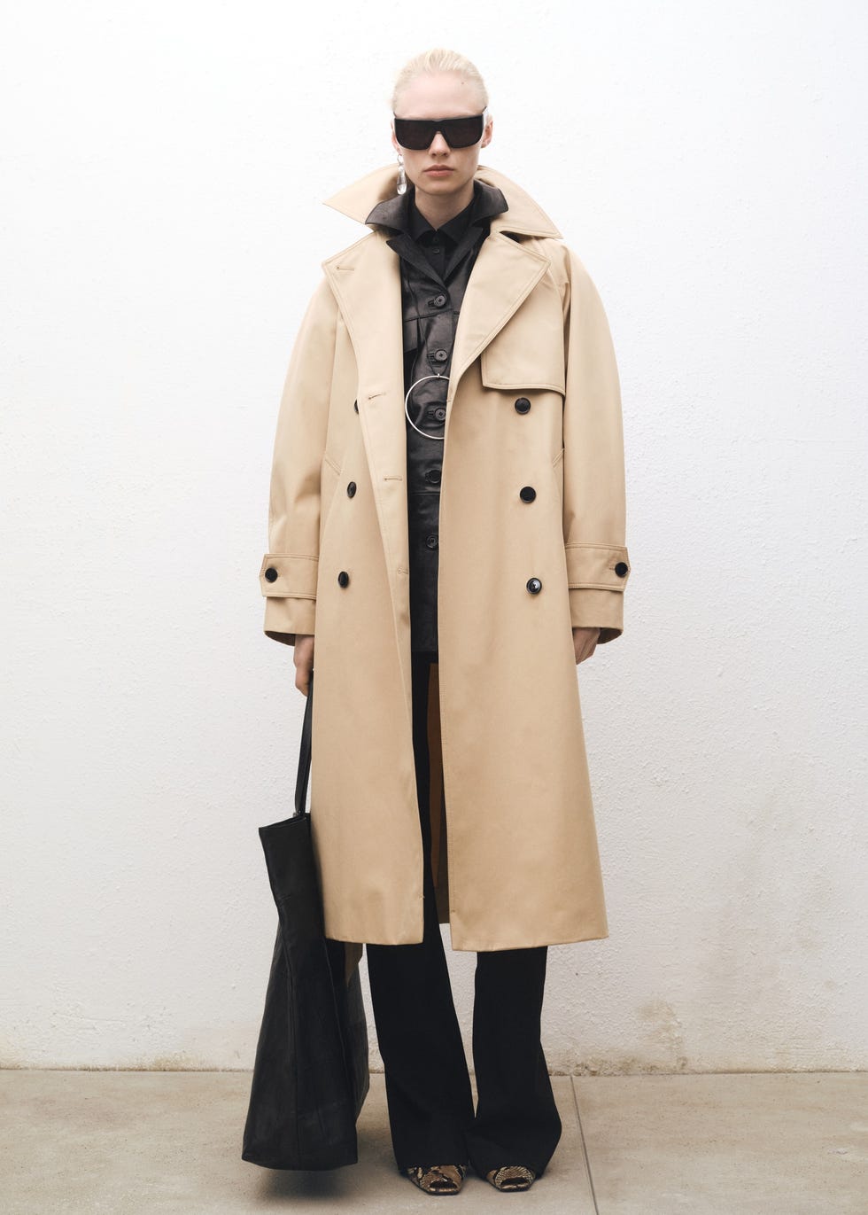 Long oversized cotton trench coat