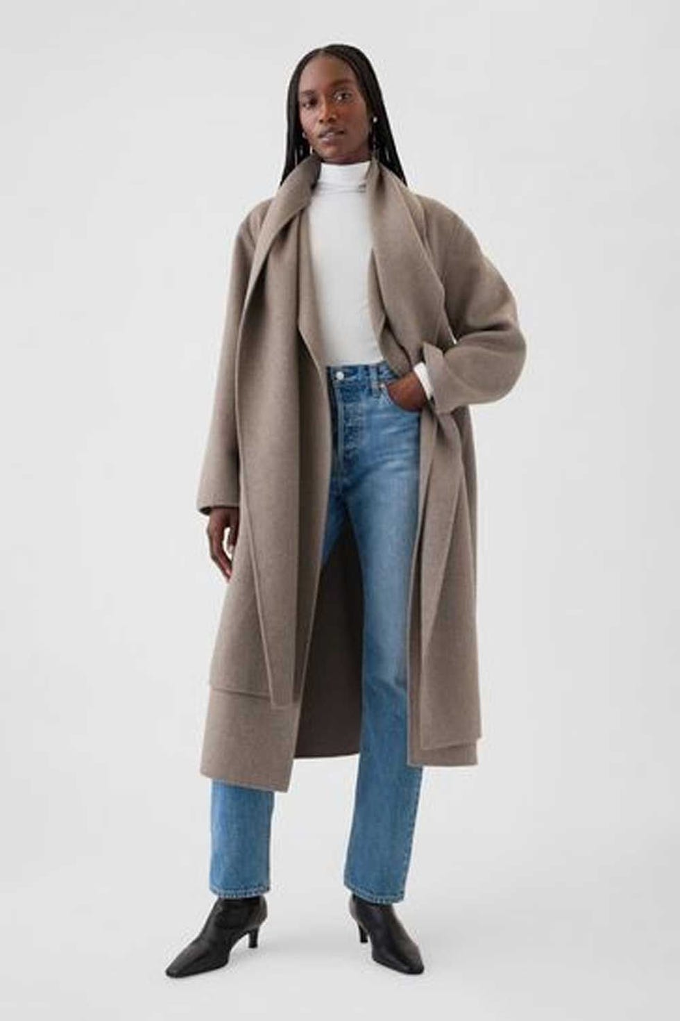 Belted Double-Faced Wool Wrap Scarf Coat